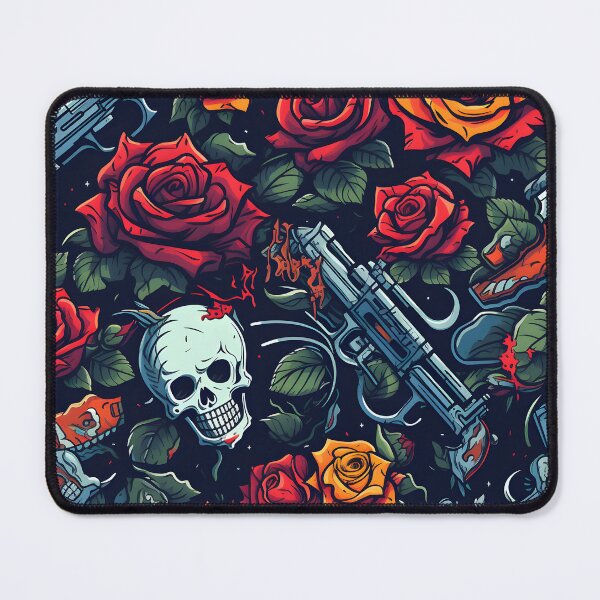 Item preview, Roses and Revolvers Dark Floral Pattern designed and sold by inkArtistryfine.