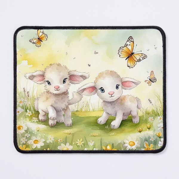 Item preview, Lively Lamb Playtime in Daisy-Filled Meadow Watercolor designed and sold by PaintbrushPlace.