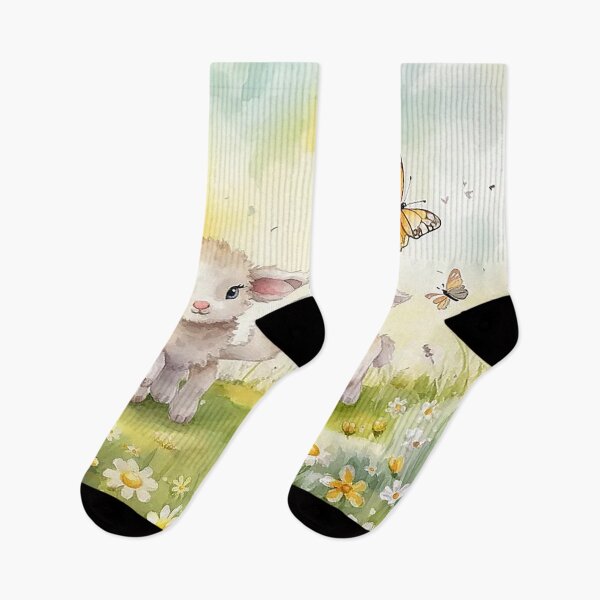 Item preview, Lively Lamb Playtime in Daisy-Filled Meadow Watercolor designed and sold by PaintbrushPlace.