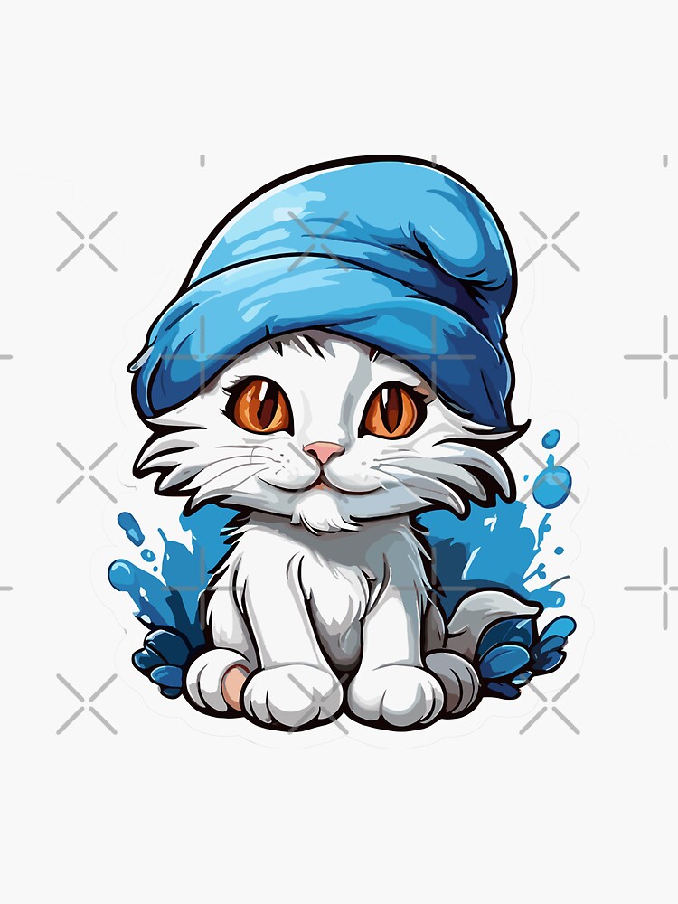  Sticker Cat Meme Blue Smurf Waterproof Sticker Label