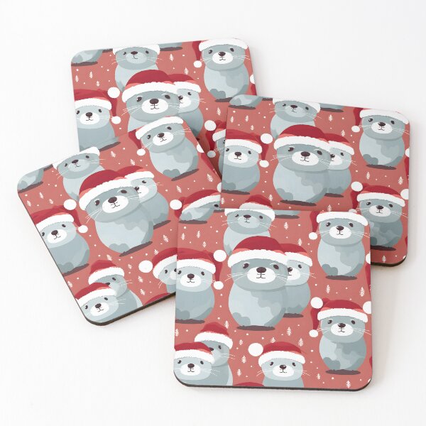 Item preview, Festive Otters in Santa Hats Christmas Pattern designed and sold by inkArtistryfine.