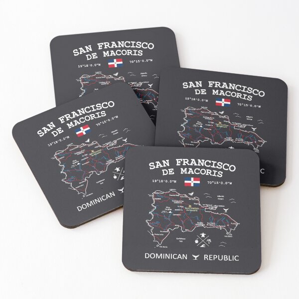 Item preview, San Francisco de Macorís Dominican Republic Flag Travel Map Coordinates Roads Rivers and Oceans White designed and sold by frenchsalsa.