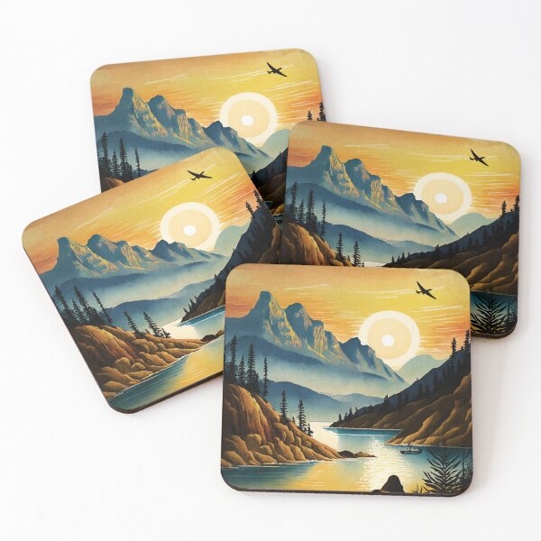 Item preview, Landscape art mountains river at sunset designed and sold by Jubjangm3.