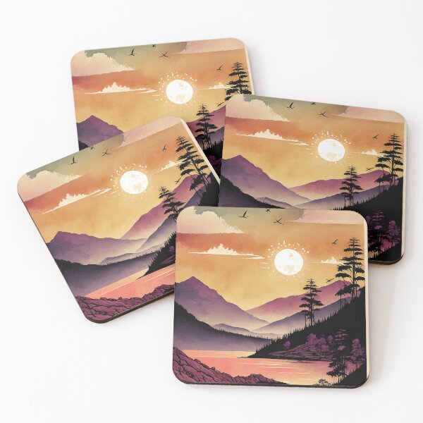 Item preview, Landscape art mountains river at sunset designed and sold by Jubjangm3.