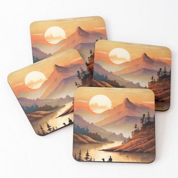 Item preview, Landscape art mountains river at sunset designed and sold by Jubjangm3.