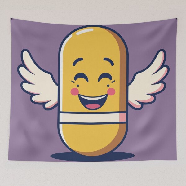 Item preview, cute smiling pill with wings designed and sold by zoldi.