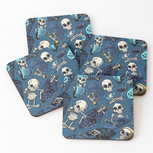 Item preview, Skateboarding Skeletons in Action Dark Pattern Art designed and sold by inkArtistryfine.