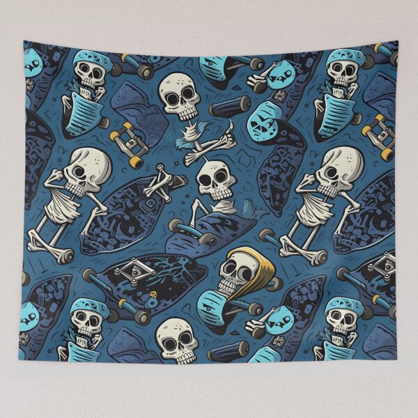 Item preview, Skateboarding Skeletons in Action Dark Pattern Art designed and sold by inkArtistryfine.