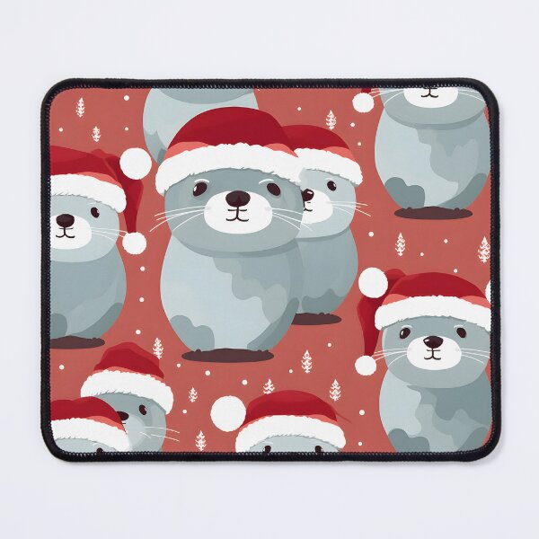 Item preview, Festive Otters in Santa Hats Christmas Pattern designed and sold by inkArtistryfine.