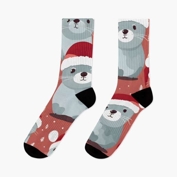 Item preview, Festive Otters in Santa Hats Christmas Pattern designed and sold by inkArtistryfine.