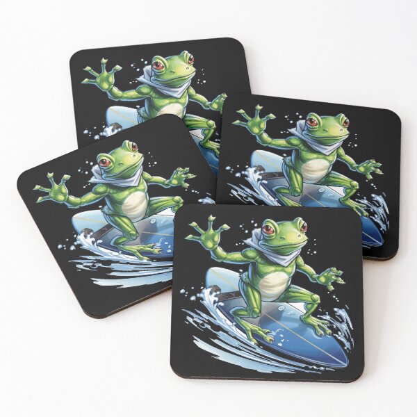 Item preview, Funny green frog surfing designed and sold by WallGemsArt.