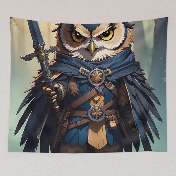Item preview, Fantasy style owl person adventurer with black feathers, a bow, and a dagge designed and sold by RAILGUNWII.