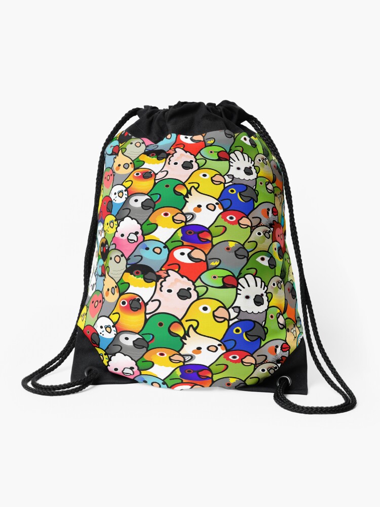 Thumbnail 1 of 3, Drawstring Bag, Everybirdy Pattern 2023 designed and sold by birdhism.