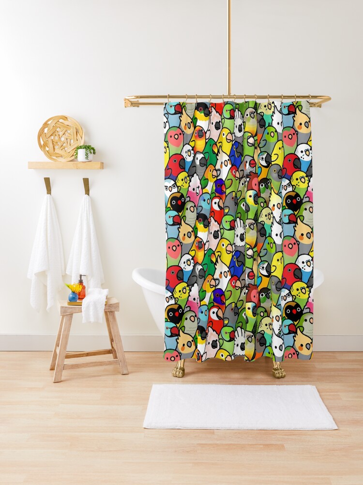 Shower Curtain, Everybirdy Pattern 2023 designed and sold by birdhism