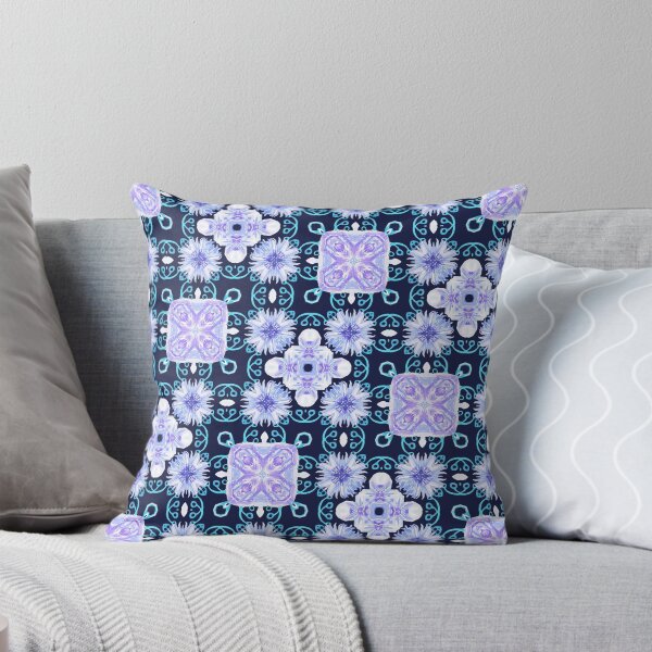 Pastel Petals Cornflower and Amethyst Jewels Throw Pillow