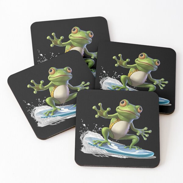 Item preview, Funny green frog surfing designed and sold by WallGemsArt.