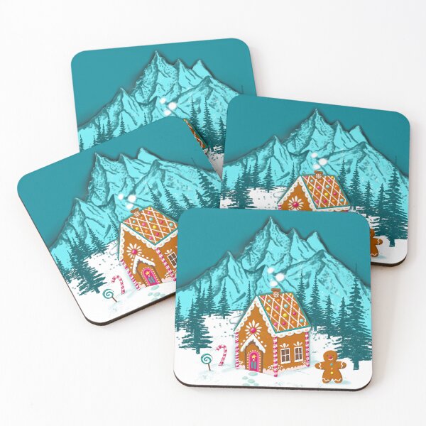 Item preview, colorfully decorated gingerbread house in snowy mountains designed and sold by colorofmagic.