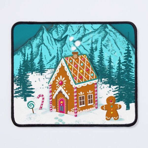 Item preview, colorfully decorated gingerbread house in snowy mountains designed and sold by colorofmagic.