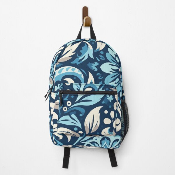 Item preview, Retro Light Blue and white Flower Pattern on Navy Blue  designed and sold by GraphicsClub.