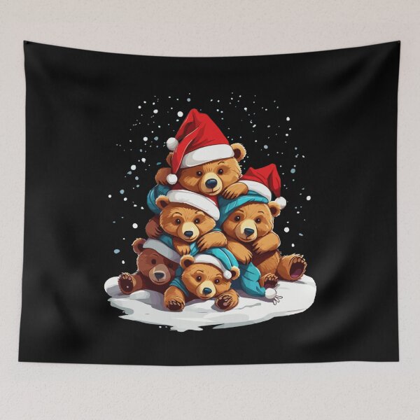 Item preview, Bear Christmas Tree in Snow Funny Family Bear Chistmas Hat designed and sold by Peculiarts.