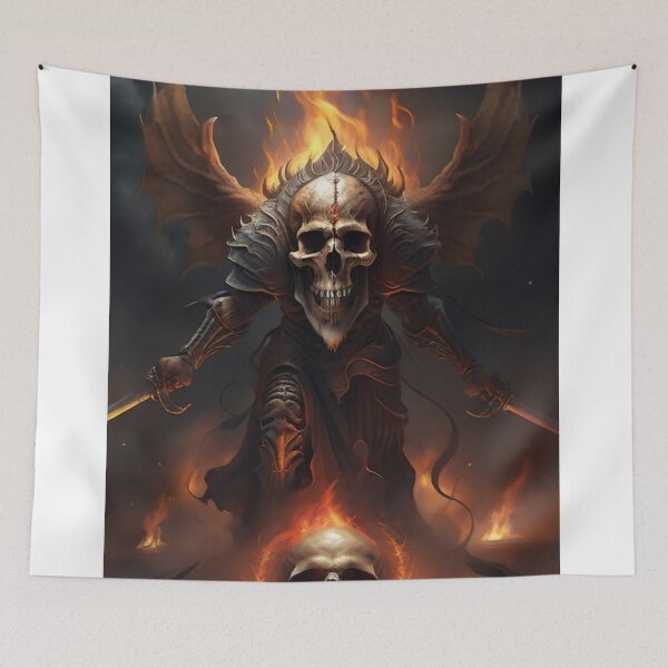Item preview, Skull design with swords and wings in front of flames - A powerful and mysterious motif skull design with swords and wings in front of flames designed and sold by Bernsteinhaus.