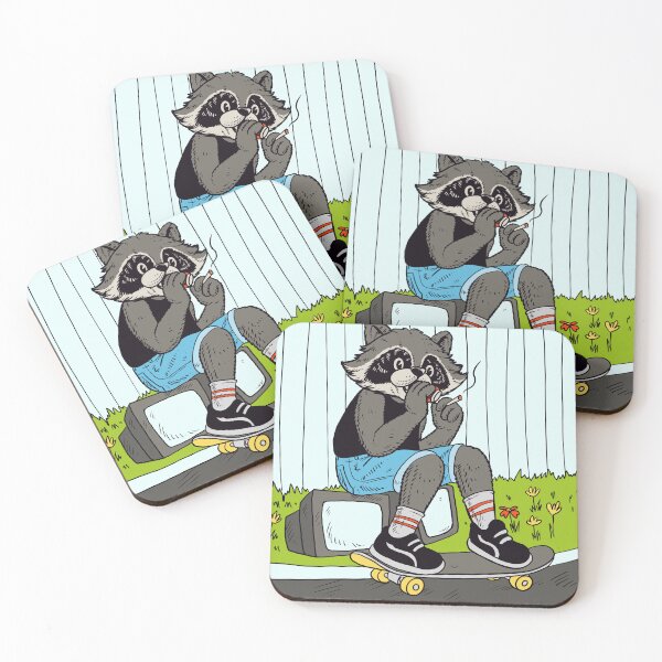 Item preview, Racoon chillin on the sidewalk - teen racoon - retro poster designed and sold by NaturesBandit.