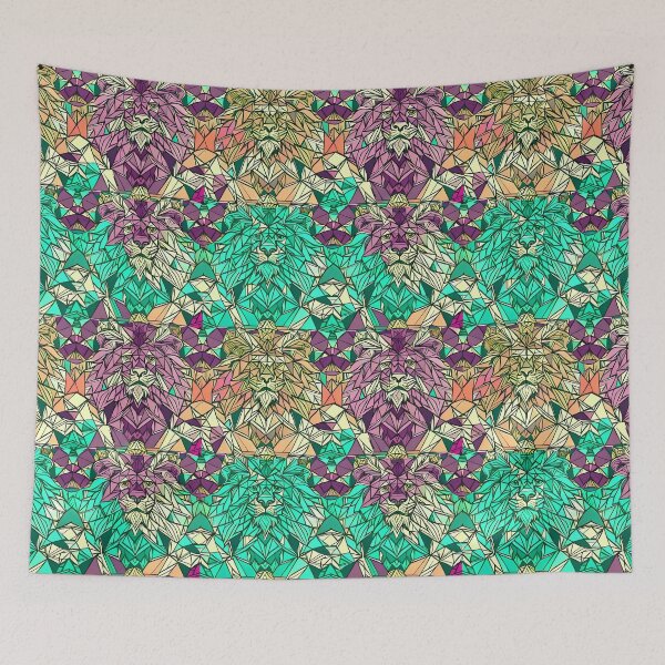 Item preview, Purple and Aquamarine Geometric Lions Pattern designed and sold by Geonimalia.
