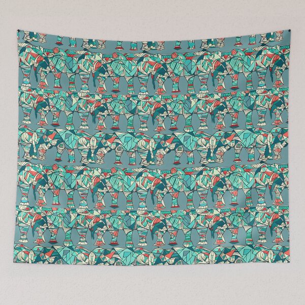 Item preview, Blue and Red Geometric Elephants Pattern designed and sold by Geonimalia.