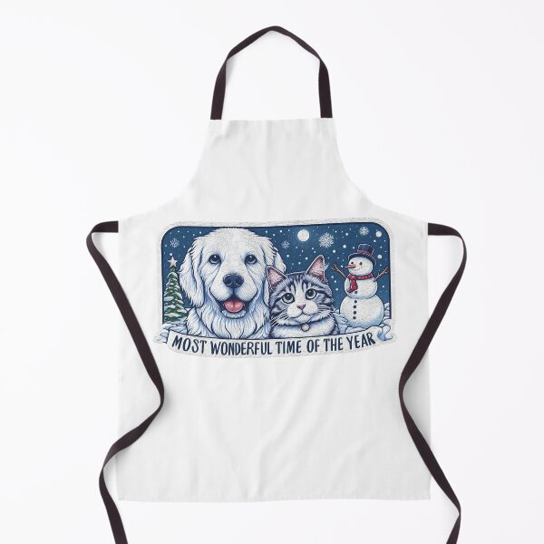 Item preview, Most Wonderful Time Of The Year Dog Cat Snowman White Christmas designed and sold by plushism.
