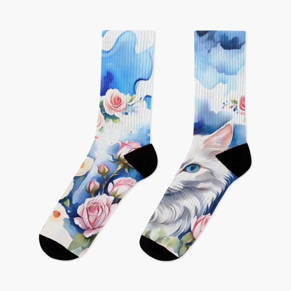 Item preview, Watercolor white cat and roses designed and sold by AnnArtshock.