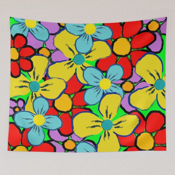 Item preview, colorful retro flower pattern designed and sold by pauloneill-art.