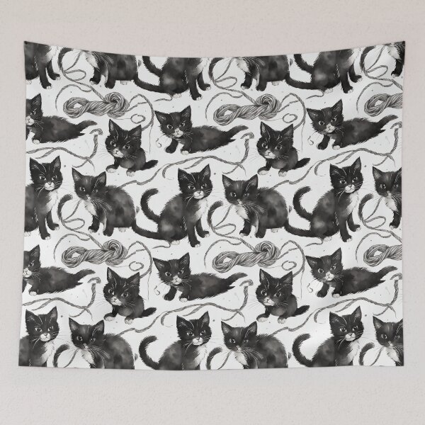 Item preview, Adorable kittens playing with yarn seamless pattern designed and sold by IssaraStudio.