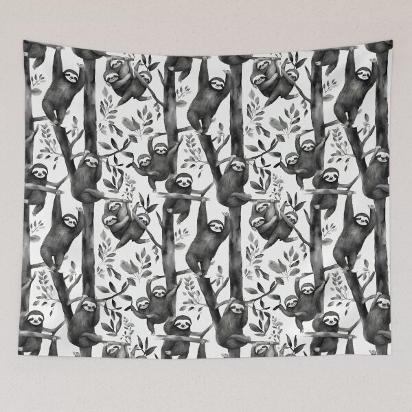 Item preview, Happy sloths hanging from trees. seamless pattern designed and sold by IssaraStudio.
