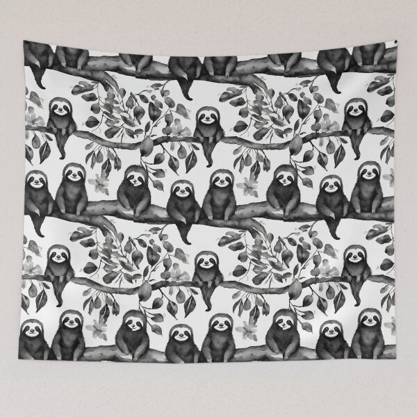 Item preview, Joyful sloths lounging in trees seamless pattern designed and sold by IssaraStudio.