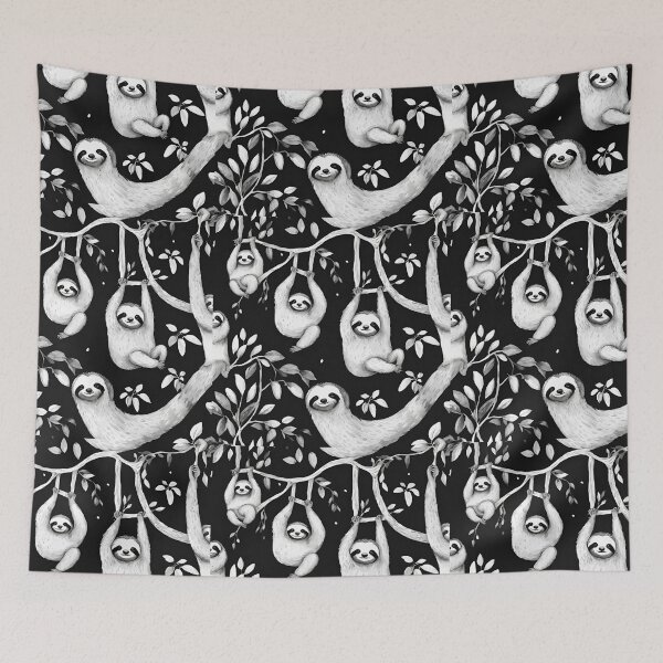 Item preview, Cheerful sloths relaxing among the trees seamless pattern designed and sold by IssaraStudio.