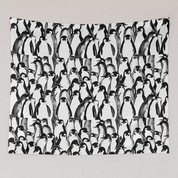 Item preview, Adorable penguins joyfully waddling side by side seamless pattern designed and sold by IssaraStudio.