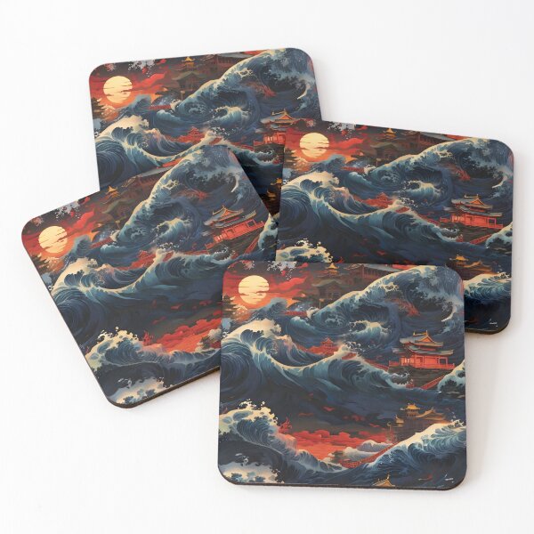 Item preview, Japanese depiction of a very turbulent sea with massive waves designed and sold by Sanderland.