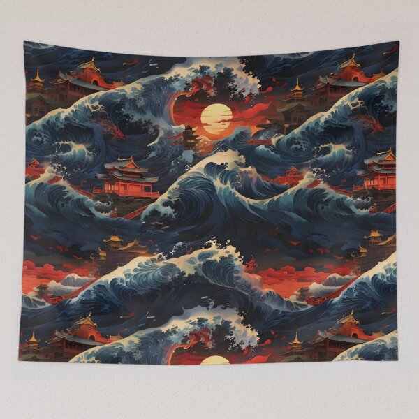 Item preview, Japanese depiction of a very turbulent sea with massive waves designed and sold by Sanderland.