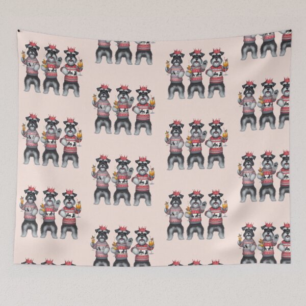 Item preview, Tres Schnauzers navideños celebrando designed and sold by barksandsqueaks.