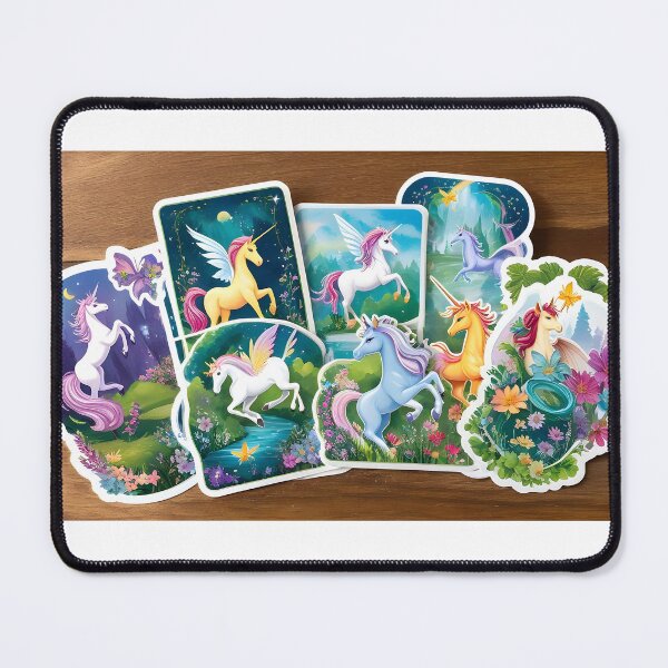 Item preview, stickers with unicorns, fairies, and friendly dragons in enchanted settings. designed and sold by vgstores001.