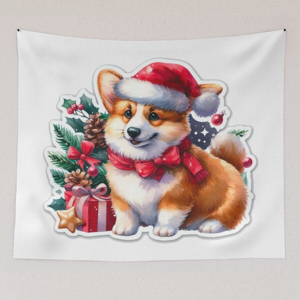 Item preview, Corgi Christmas Scene - Pembroke Welsh Corgi Christmas Painting designed and sold by Star-Fragment.