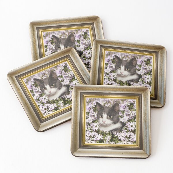 Item preview, Cat among flowers photo in retro vintage frame designed and sold by Rbnano.