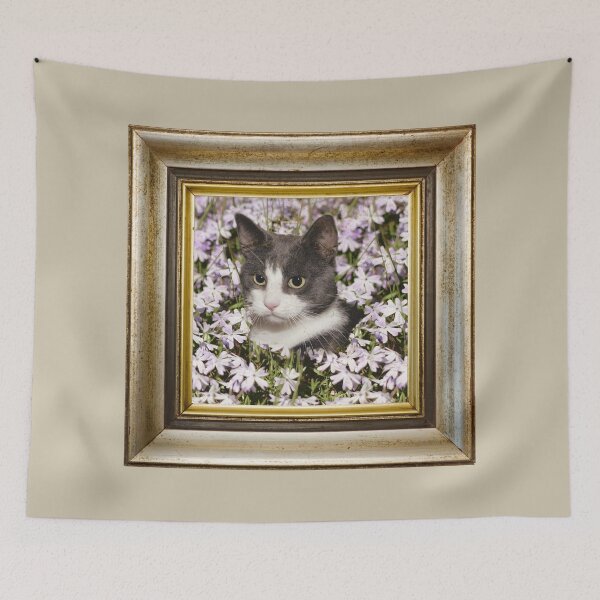 Item preview, Cat among flowers photo in retro vintage frame designed and sold by Rbnano.