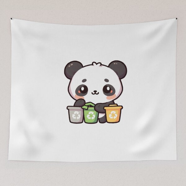 Item preview, Eco-Friendly Panda with Recycling Bins  designed and sold by UmbrellaStudio1.