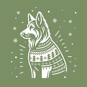 Artwork thumbnail, Christmas German Shepherd Alsatian Wearing a Winter Sweater Green by hidden-design