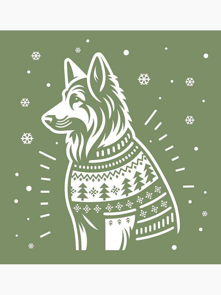 Thumbnail 3 of 3, Sticker, Christmas German Shepherd Alsatian Wearing a Winter Sweater Green designed and sold by hidden-design.