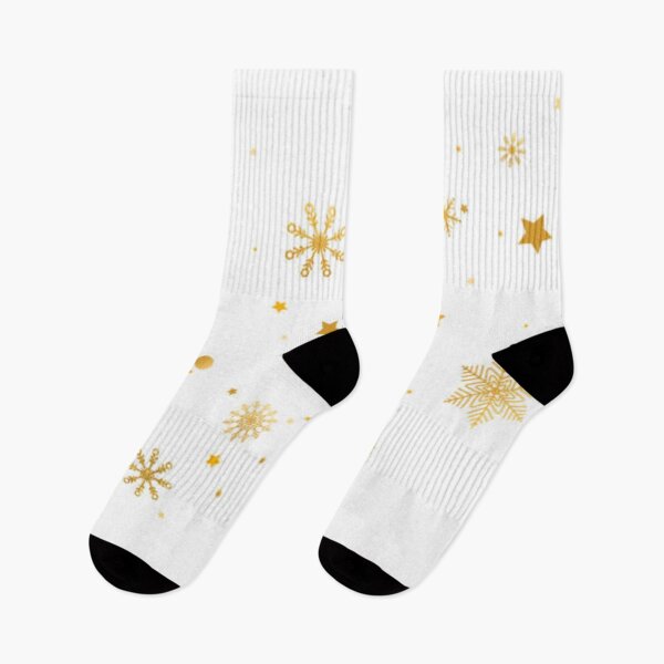 Item preview, Golden snowflakes with stars border. Celebration long banner. Glitter gold snowflakes and snow on white background. Merry Christmas and Happy New Year design. designed and sold by MTShoppingLine.
