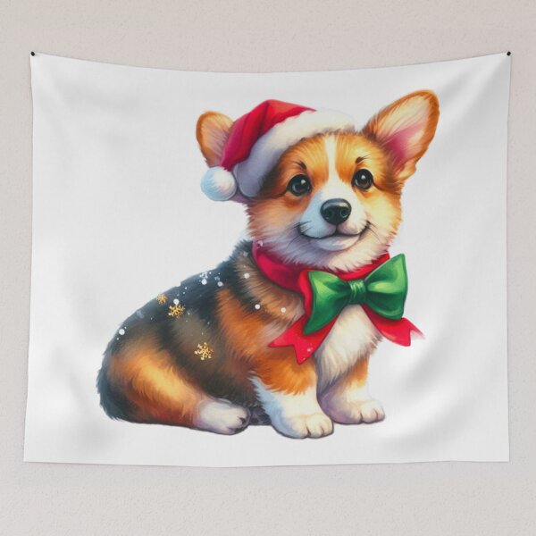 Item preview, Corgi with Santa Hat and Christmas Bow tie Watercolor Digital Art - Pembroke Welsh Corgi Painting designed and sold by Star-Fragment.