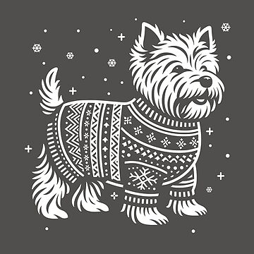 Artwork thumbnail, Christmas Westie, West Highland Terrier Dog Wearing a Winter Sweater Grey by hidden-design