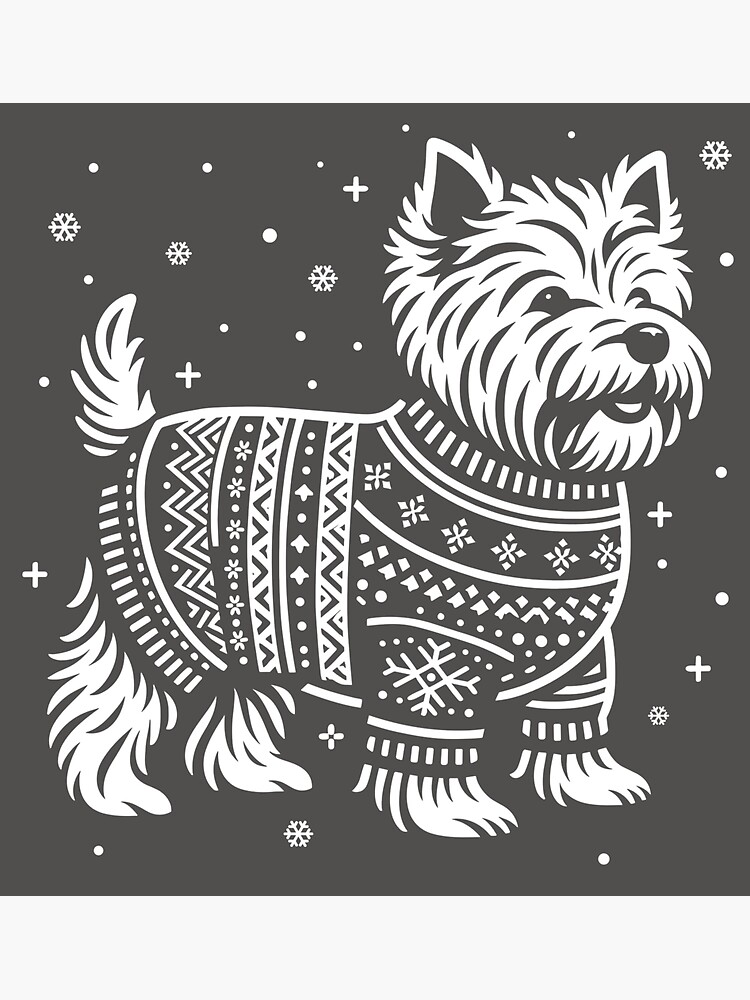 Thumbnail 3 of 3, Sticker, Christmas Westie, West Highland Terrier Dog Wearing a Winter Sweater Grey designed and sold by hidden-design.